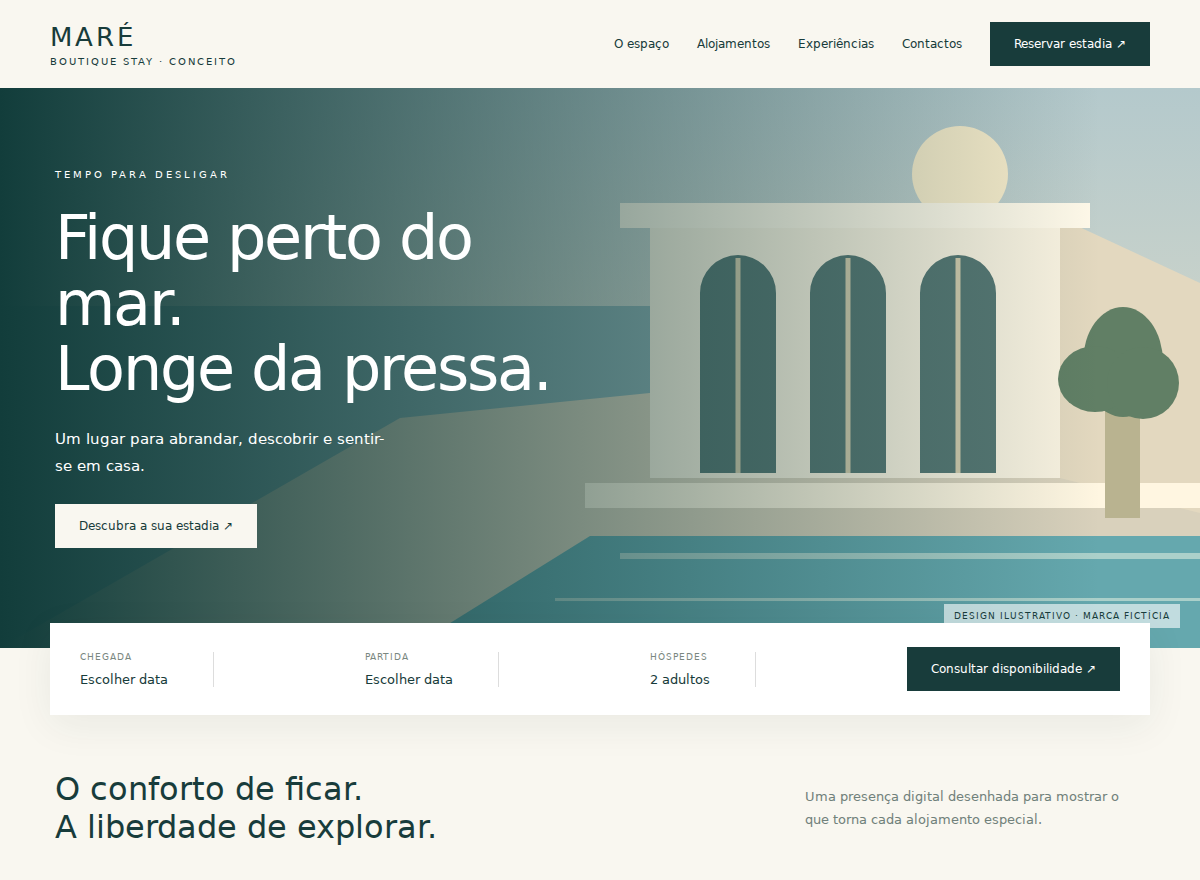 Conceito ilustrativo de website para alojamento turístico